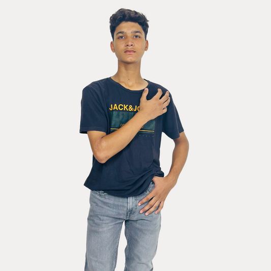 Jack & Jones Black Tee Printed Logo | Size: Large