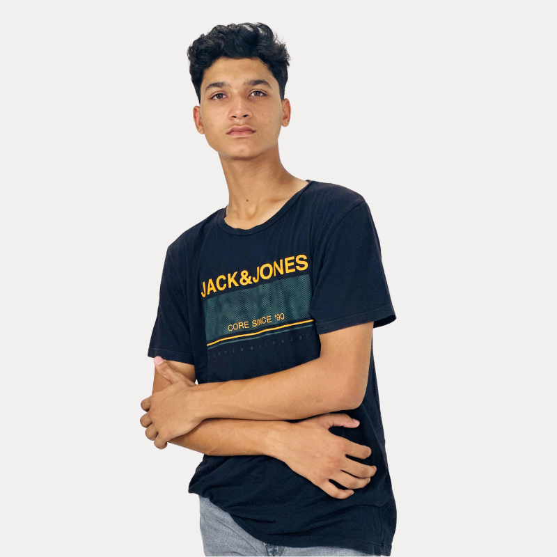 Jack & Jones Black Tee Printed Logo | Size: Large