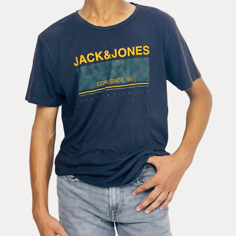Jack & Jones Black Tee Printed Logo | Size: Large