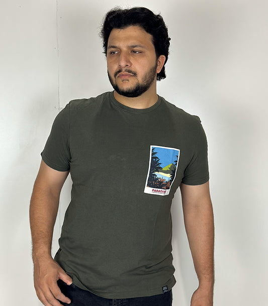 C&A Olive Green Printed T Shirt | Size: XL