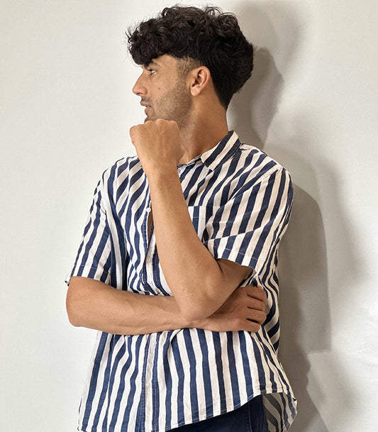 H&M Navy White Strip Shirt | Size: XL