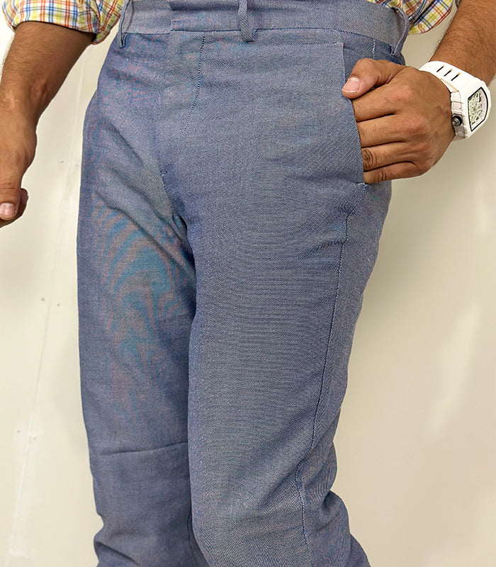 H&M Tailored Pant Self Blue Slim Fit | Size Waist: 34