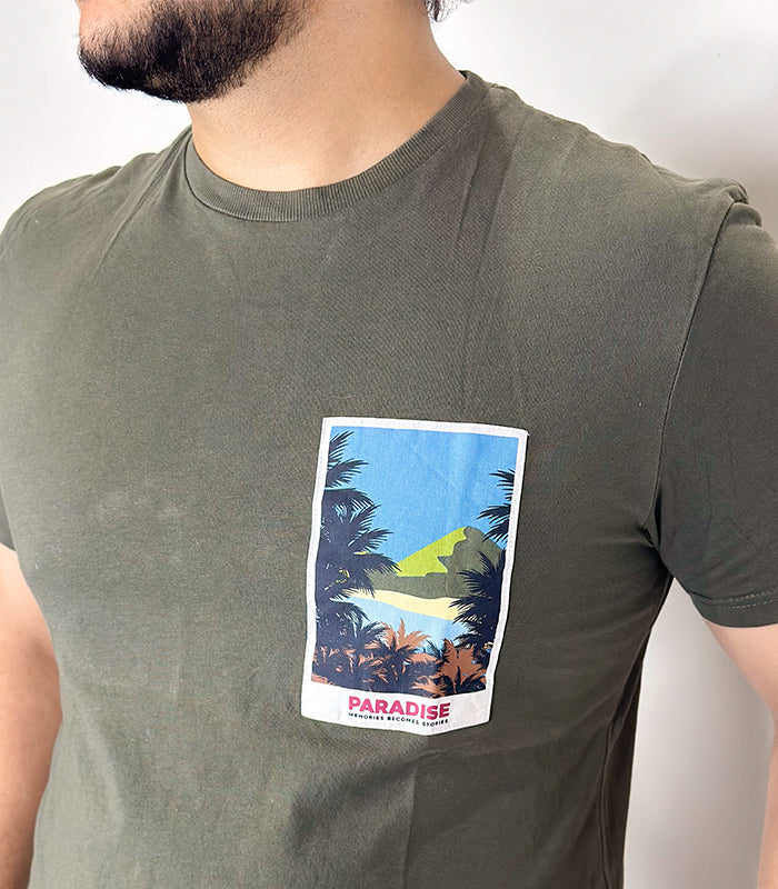 C&A Olive Green Printed T Shirt | Size: XL