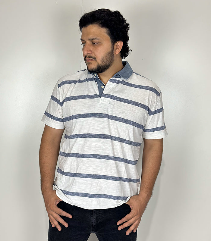 Tommy Hilfiger White Blue Polo Half Sleeve Denim | Size: XL