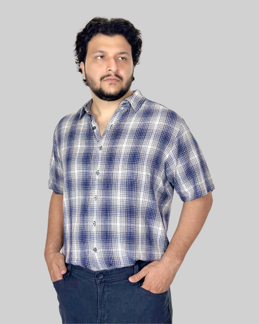 CK Blue Stiped Half Sleeve Dress Shirt | Large