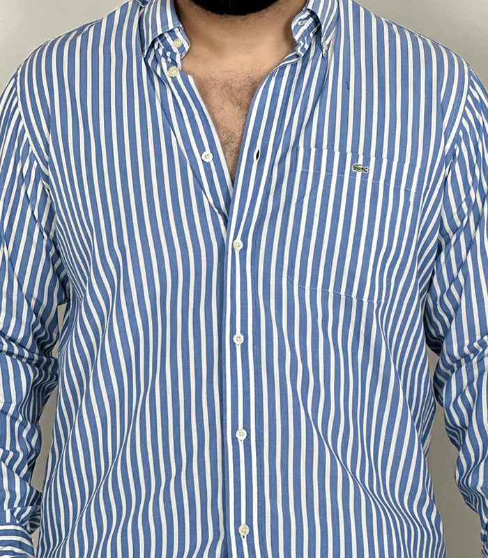Lacosta Mens's Full Sleeve Button-up Blue & White Shirt | Size: XL