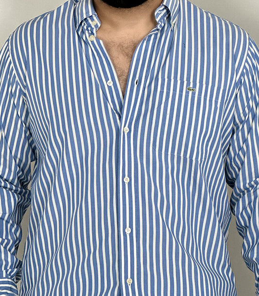Lacosta Mens's Full Sleeve Button-up Blue & White Shirt | Size: XL