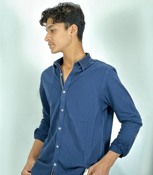 Zara Man Blue Full Sleeve Button-Down Shirt | Size: Large