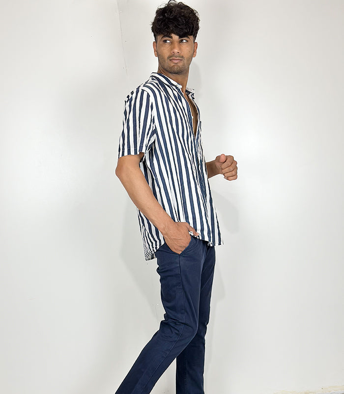 H&M Navy White Strip Shirt | Size: XL