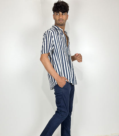 H&M Navy White Strip Shirt | Size: XL