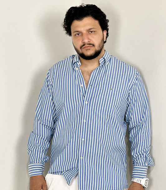Lacosta Mens's Full Sleeve Button-up Blue & White Shirt | Size: XL