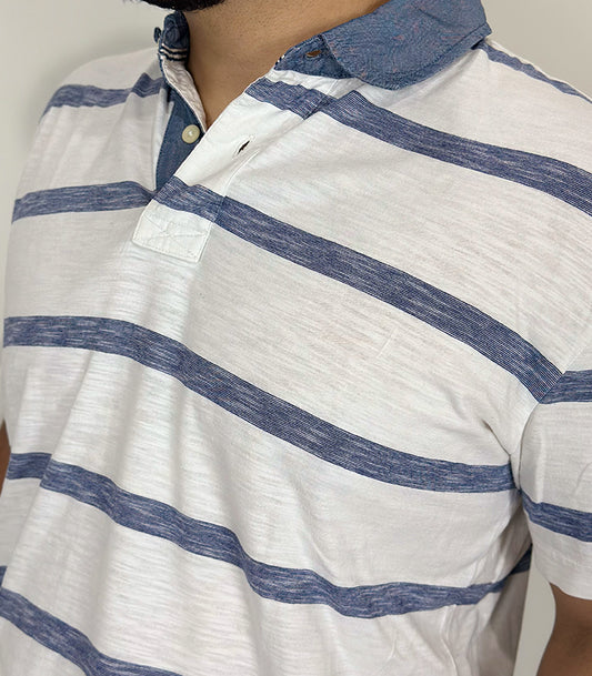 Tommy Hilfiger White Blue Polo Half Sleeve Denim | Size: XL