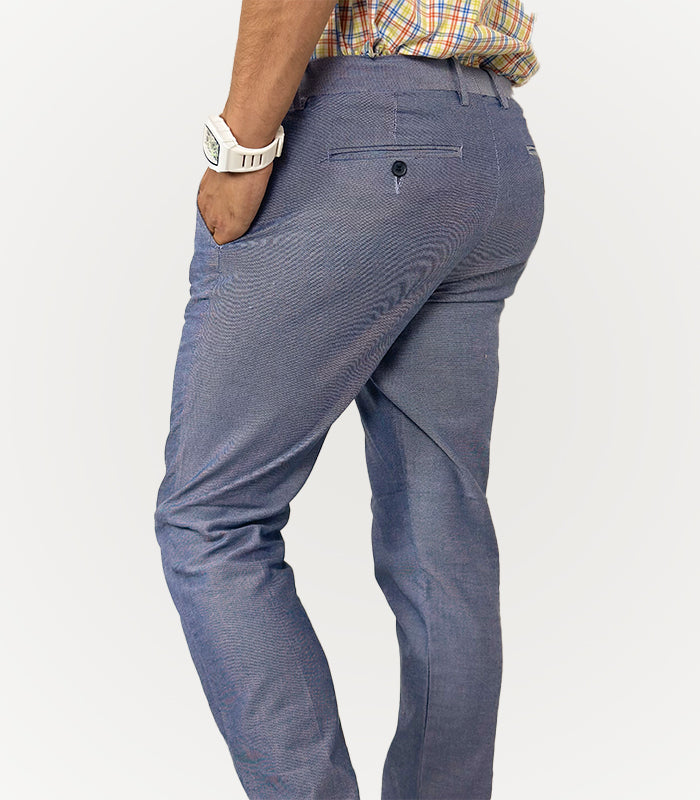 H&M Tailored Pant Self Blue Slim Fit | Size Waist: 34