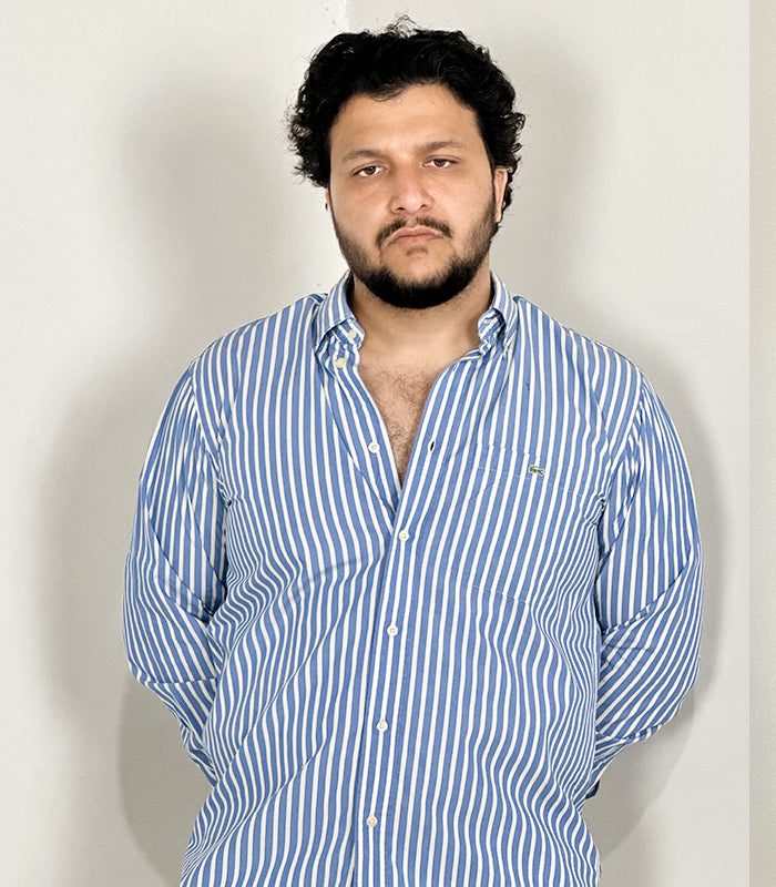 Lacosta Mens's Full Sleeve Button-up Blue & White Shirt | Size: XL