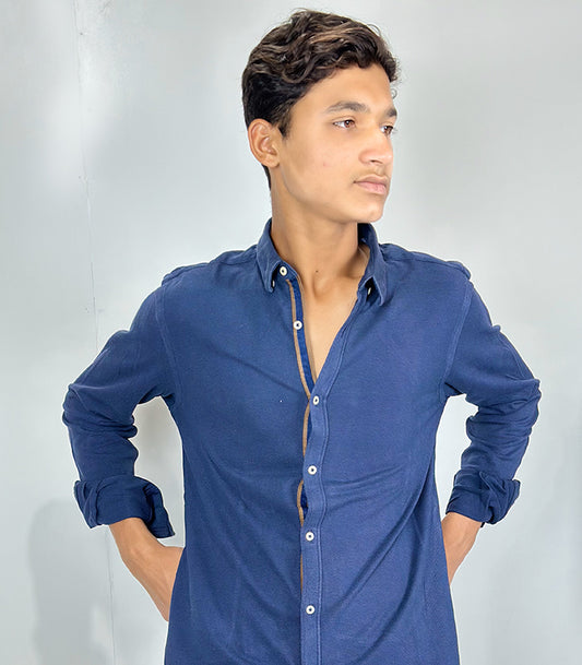 Zara Man Blue Full Sleeve Button-Down Shirt | Size: Large
