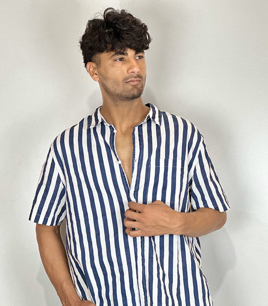 H&M Navy White Strip Shirt | Size: XL