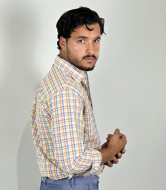 Tommy Hilfiger Blue Yellow Button-Down Casual Shirt | Size: Large