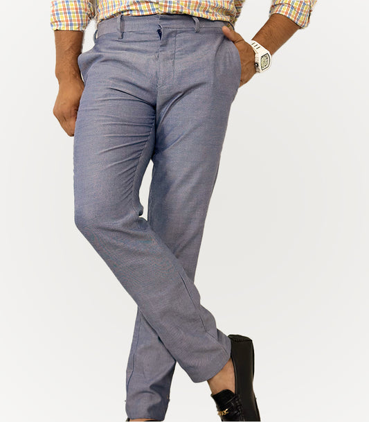 H&M Tailored Pant Self Blue Slim Fit | Size Waist: 34