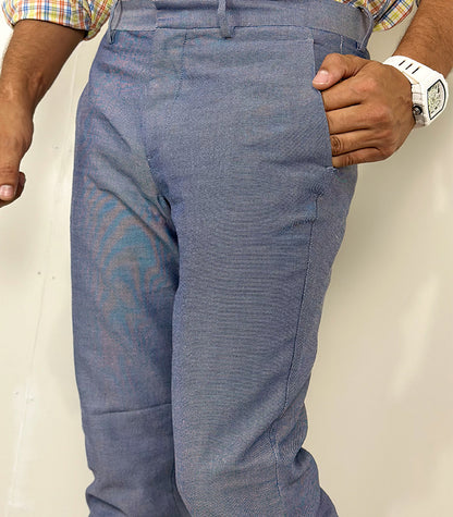 H&M Tailored Pant Self Blue Slim Fit | Size Waist: 34