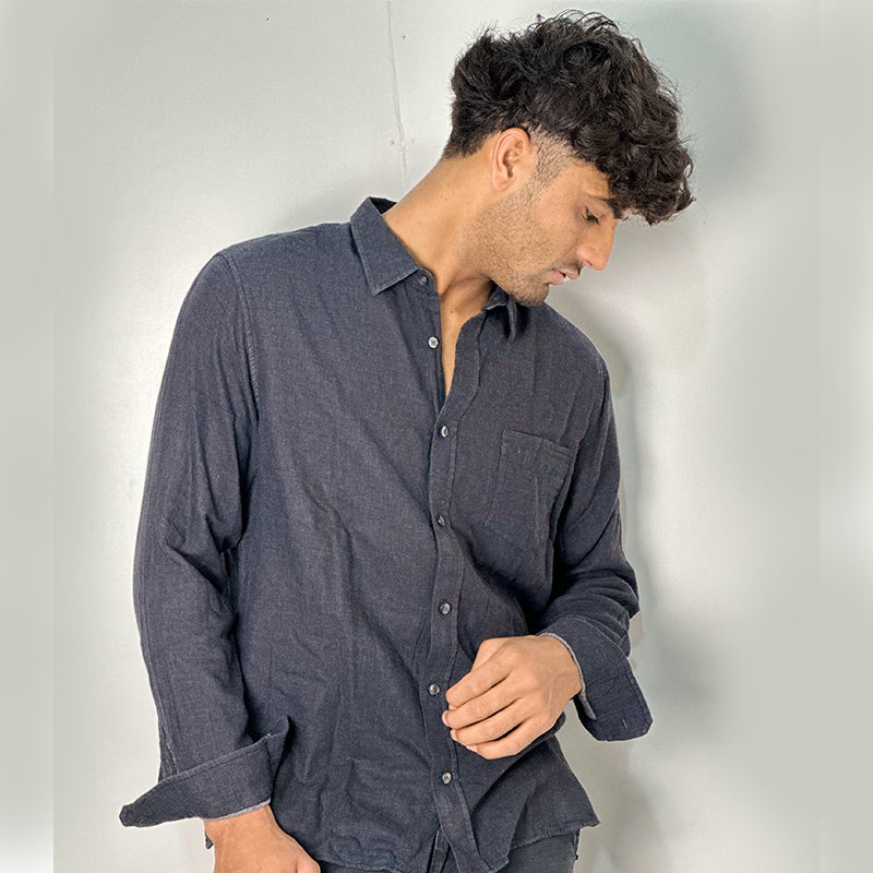 Vince. Black Double Face layer Button-down Shirt | Size: Large