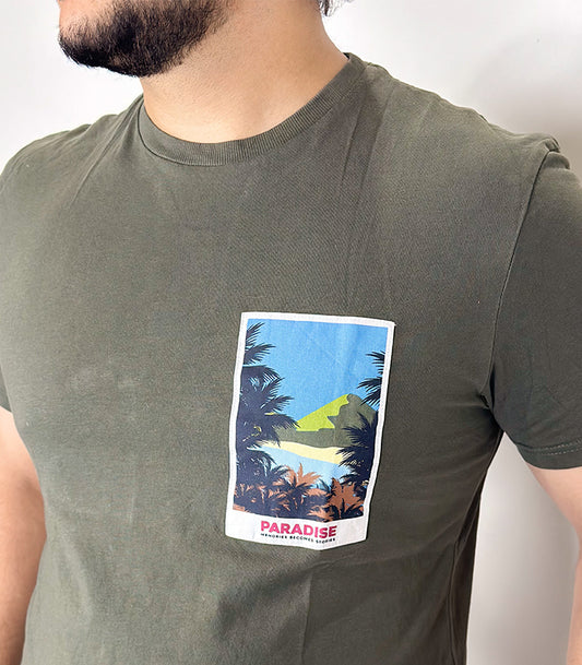 C&A Olive Green Printed T Shirt | Size: XL