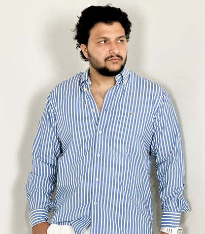 Lacosta Mens's Full Sleeve Button-up Blue & White Shirt | Size: XL
