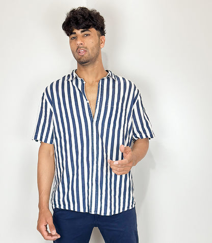 H&M Navy White Strip Shirt | Size: XL