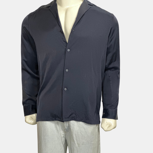 Zara Men Regular Fit Blue Satin Shirt | Size Chest: 22 - Sleeve: 23 | Medium