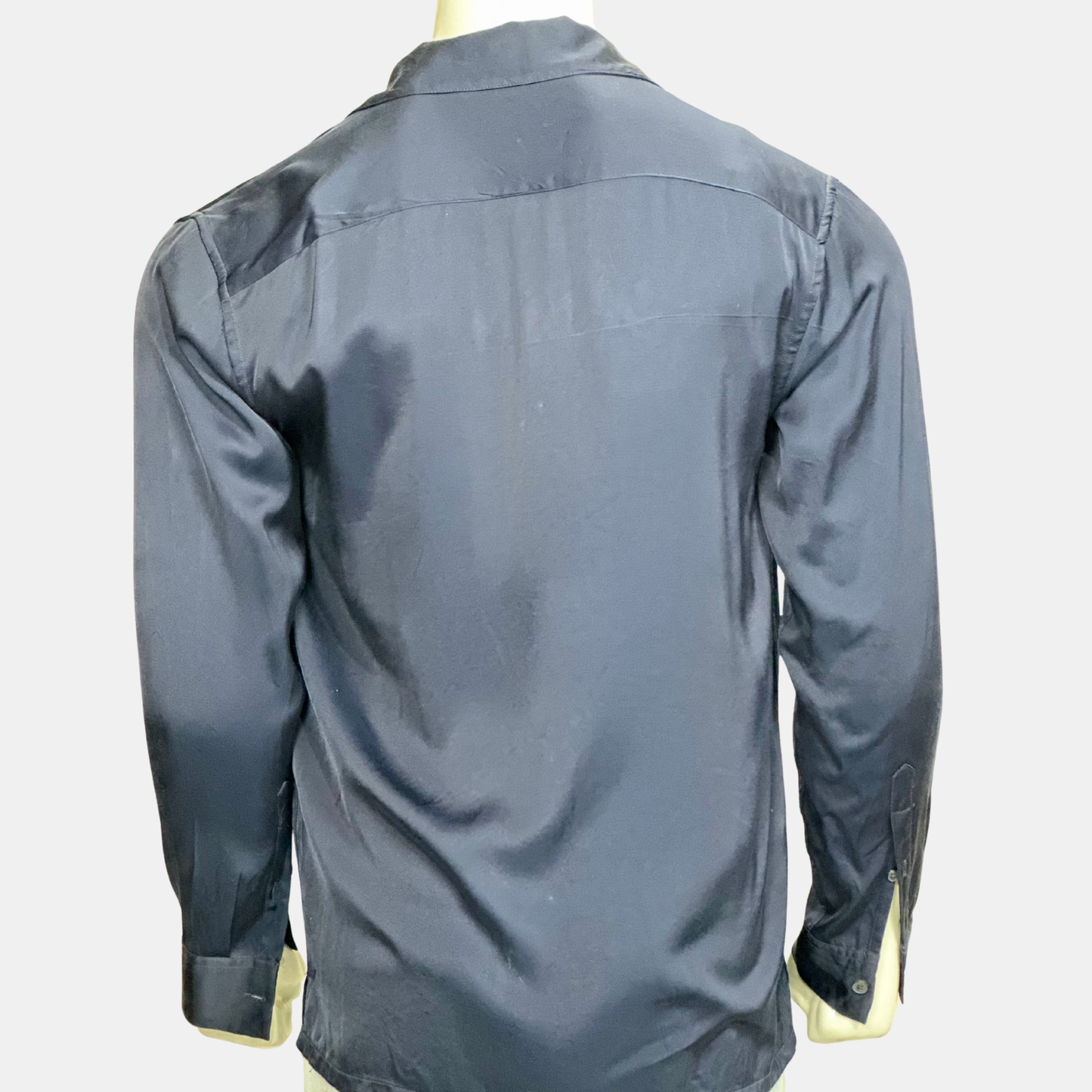 Zara Men Regular Fit Blue Satin Shirt | Size Chest: 22 - Sleeve: 23 | Medium