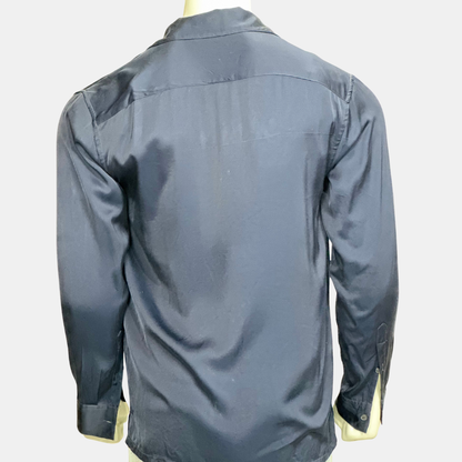 Zara Men Regular Fit Blue Satin Shirt | Size Chest: 22 - Sleeve: 23 | Medium
