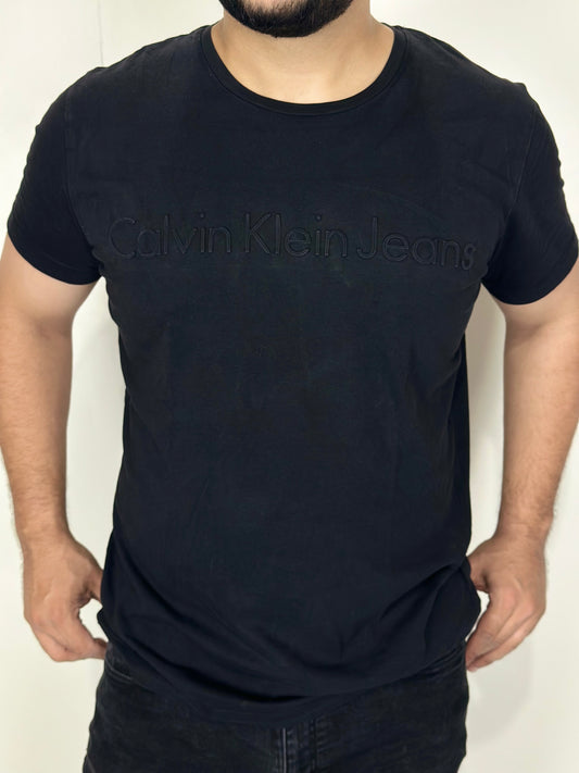 CK Logo Embossed Black T Shirt | Size: XL