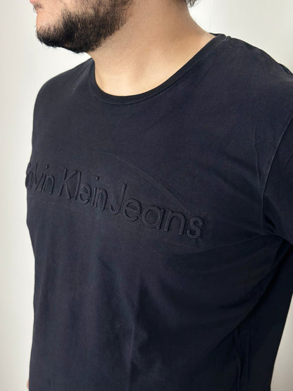 CK Logo Embossed Black T Shirt | Size: XL