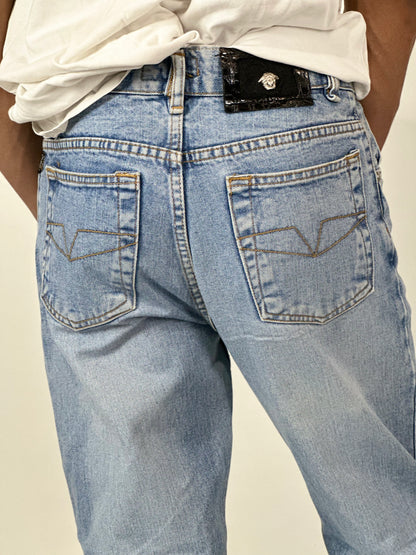 Versace Couture Vintage 90s Medusa Head Logo High Waist Jeans | Size Waist: 28-30