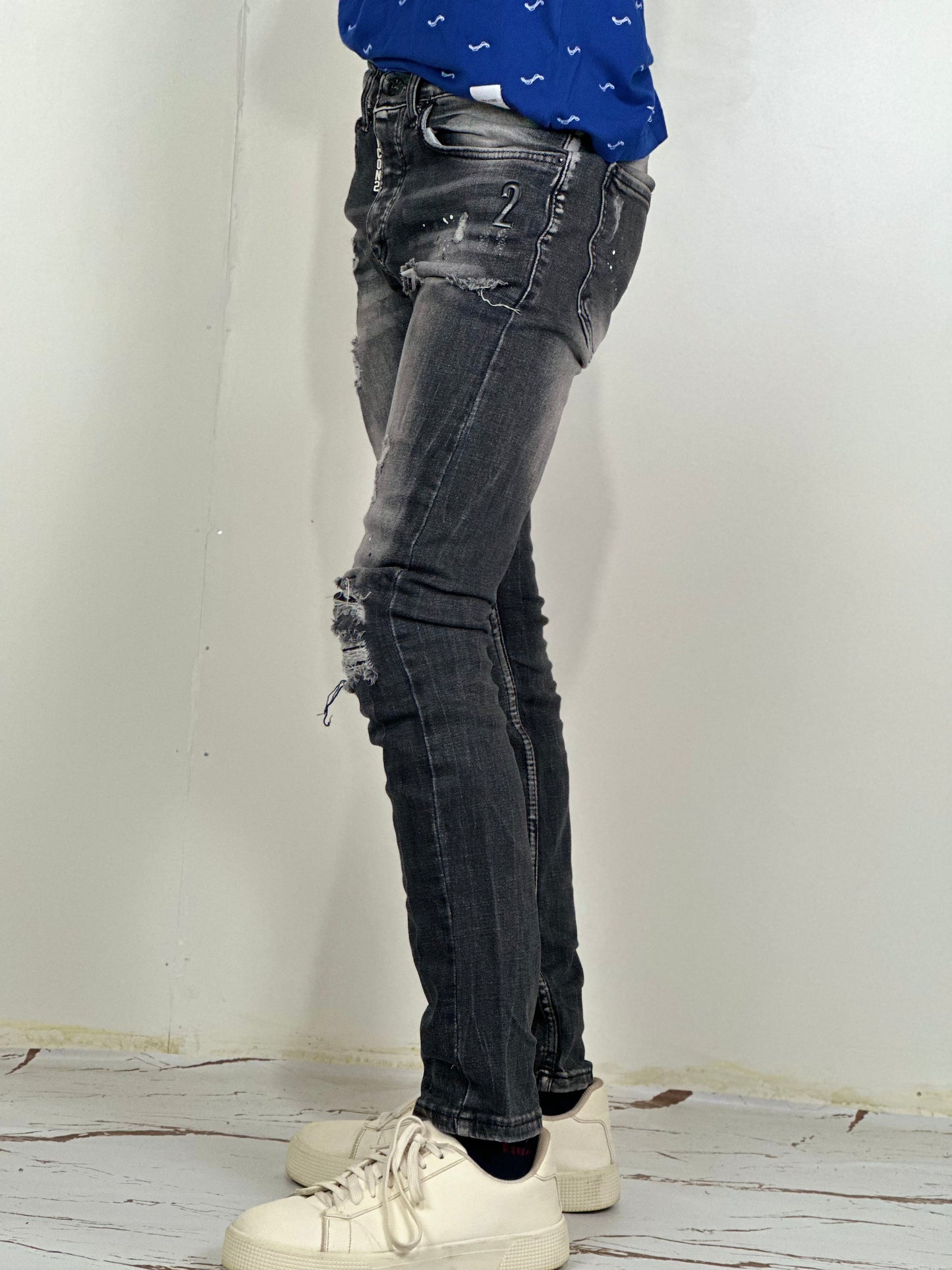 BLVCK Icon2 Damage Grey Jeans | Size Waist: 28-30
