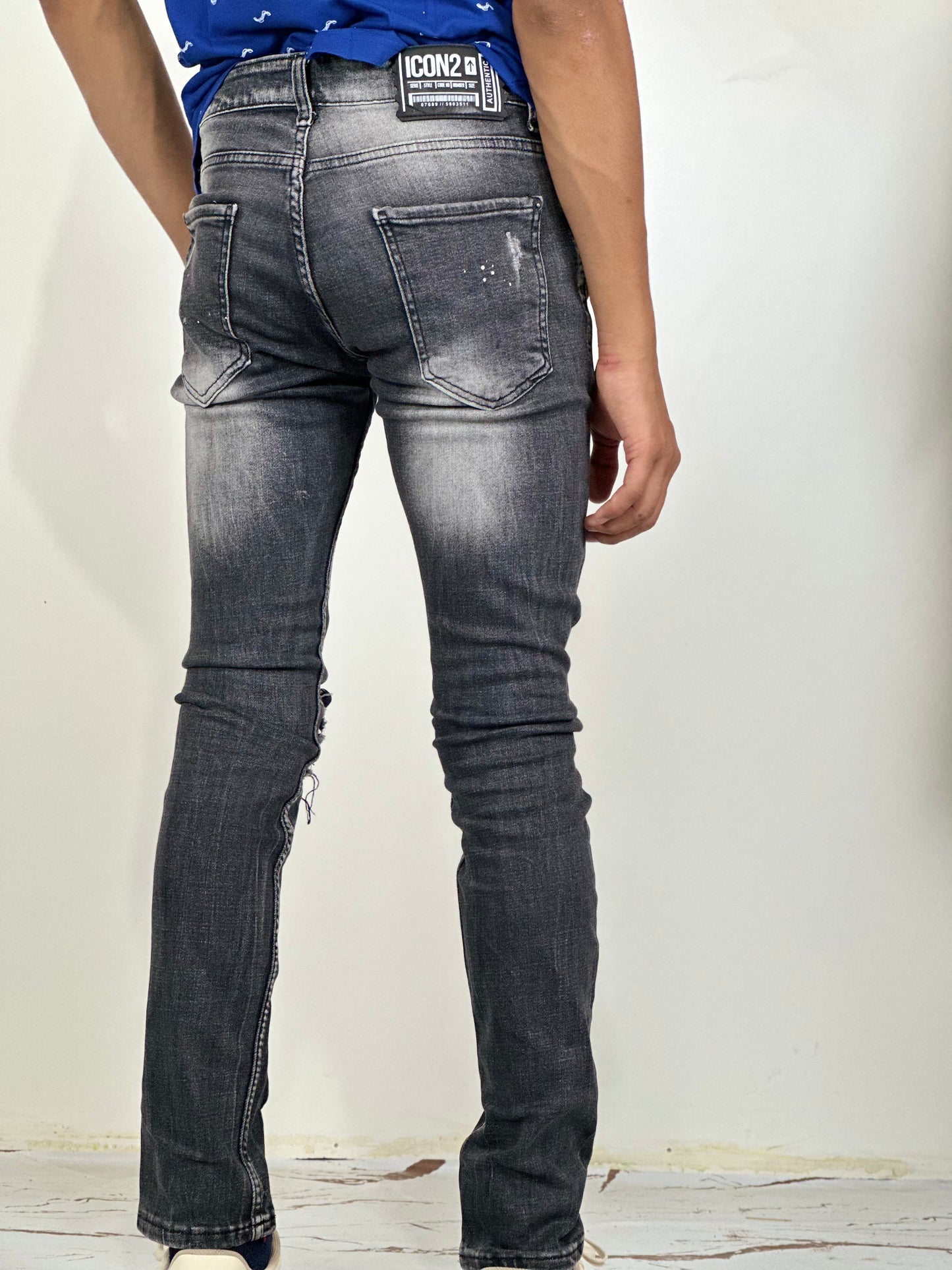 BLVCK Icon2 Damage Grey Jeans | Size Waist: 28-30